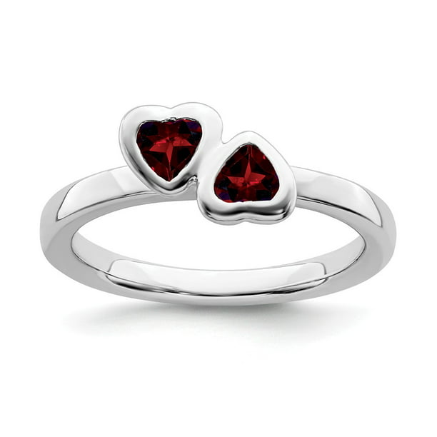 Garnet Heart & Cz  .925 Sterling Silver Ring Sizes 5-10